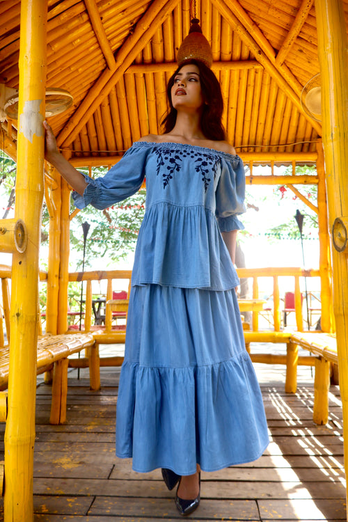 Amalfi Denim 3-tier Long Skirt