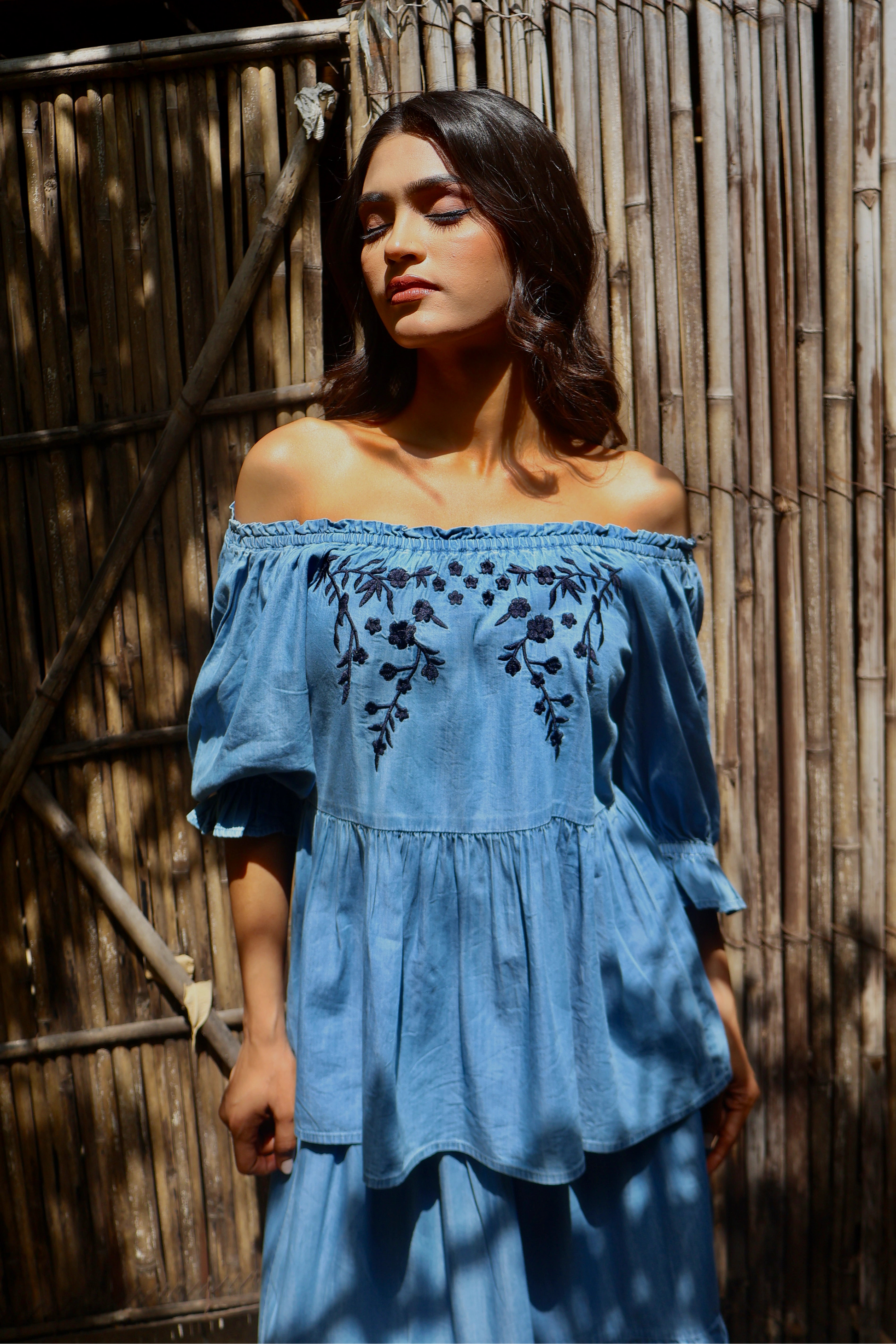 Amalfi Denim Embroidered Peplum Top