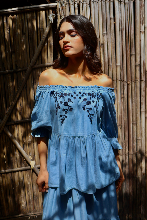 Amalfi Denim Embroidered Peplum Top