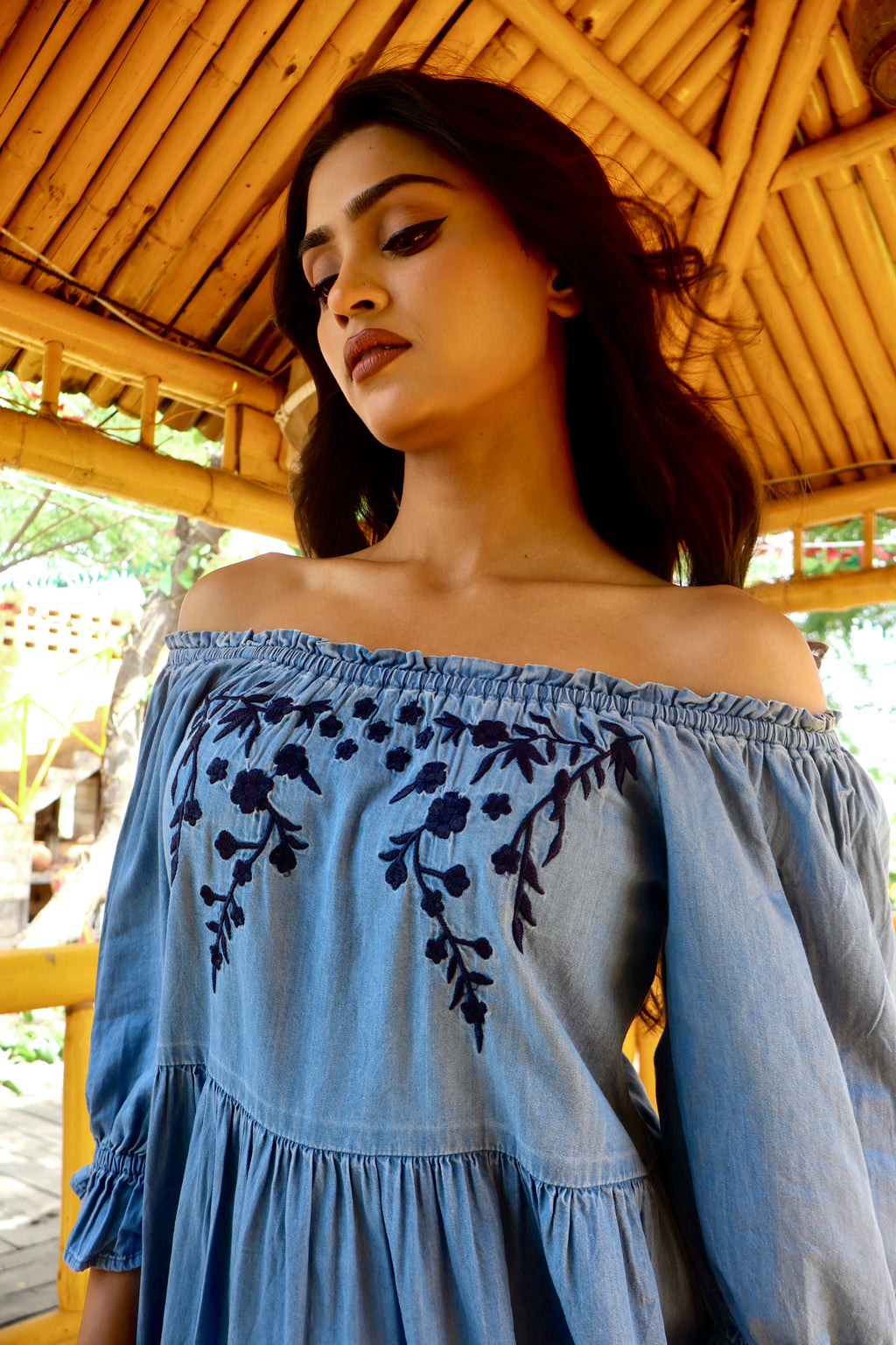 Amalfi Denim Embroidered Peplum Top