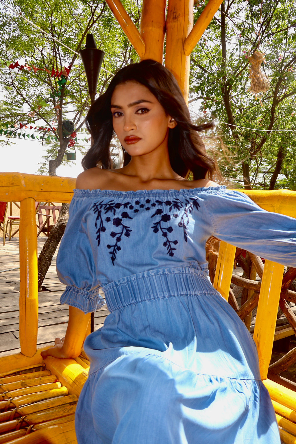 Amalfi Denim Embroidered Peplum Top