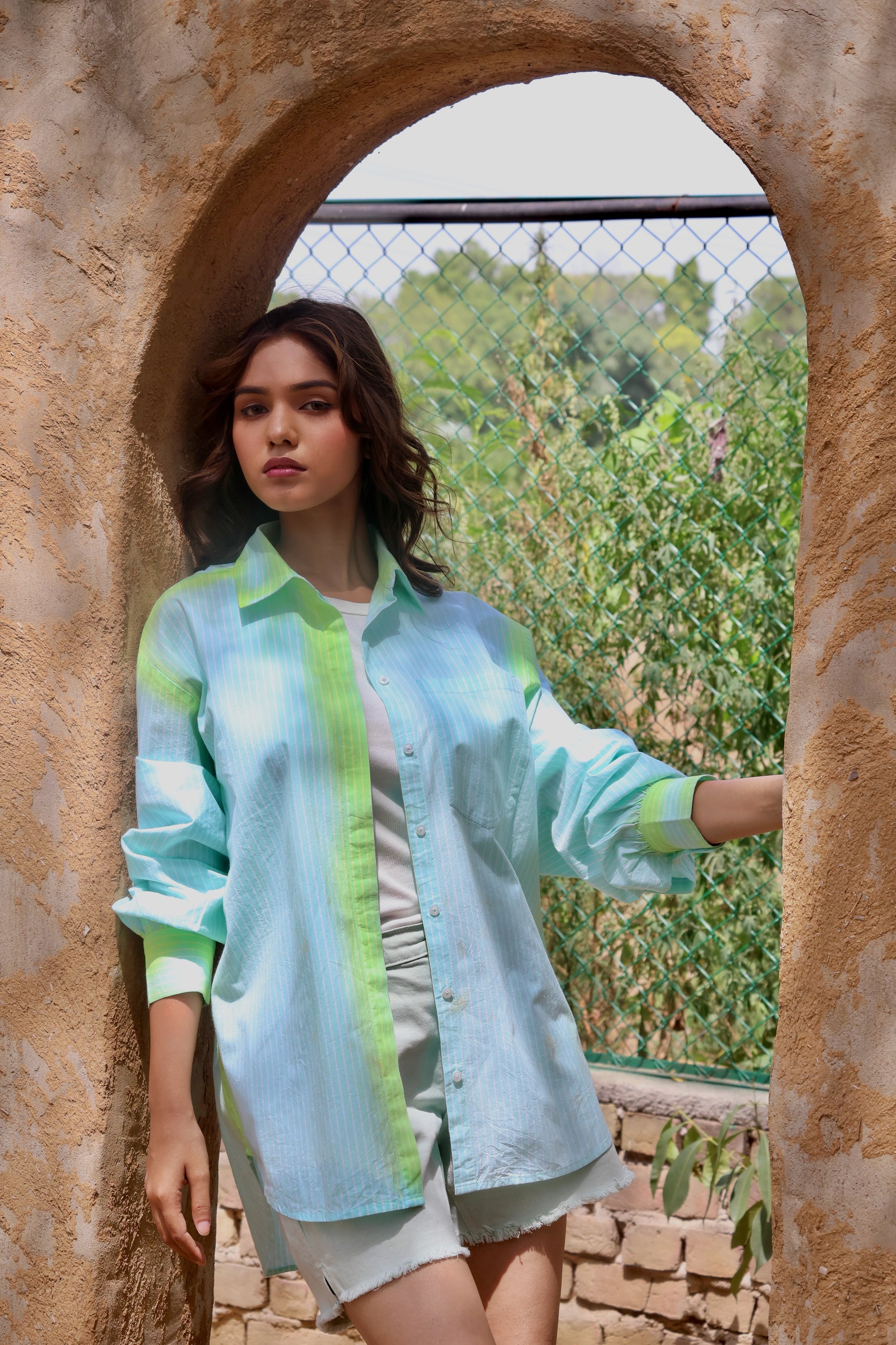 Berlin Striped Graffiti Spray Oversized Shirt