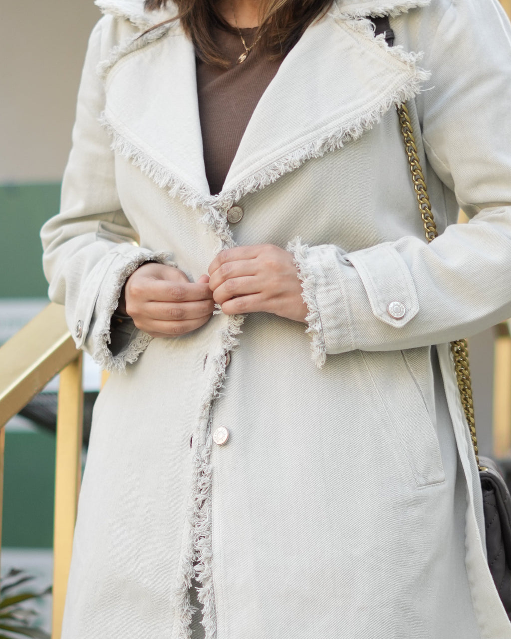 New York Fringed Denim Tench Coat