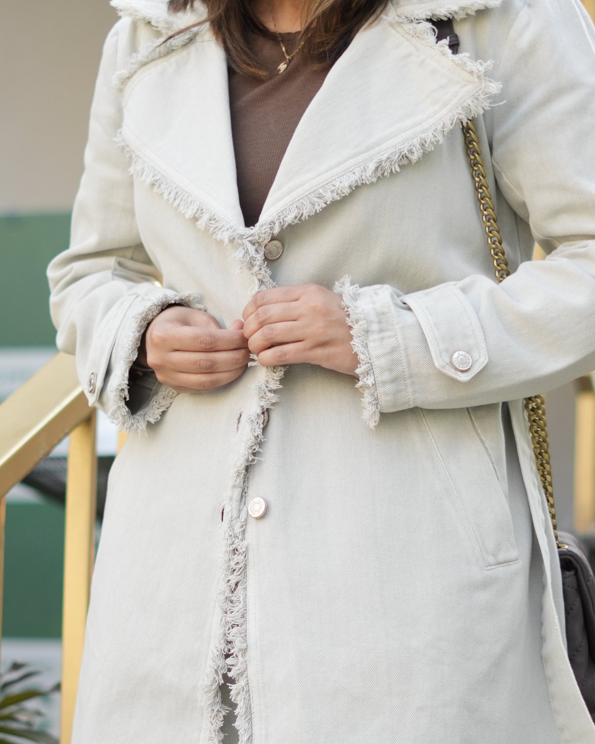 New York Fringed Denim Tench Coat