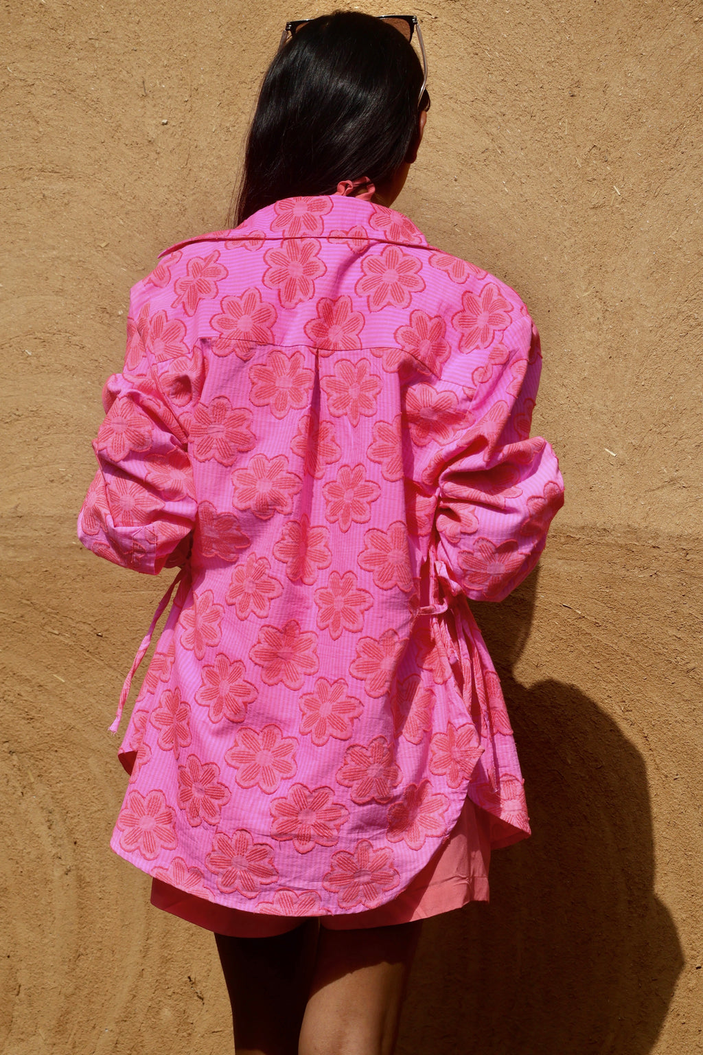 Hawaii Cotton Stripes and Jacquard Flowers Shirt, Bustier & Shorts Co-ord Set