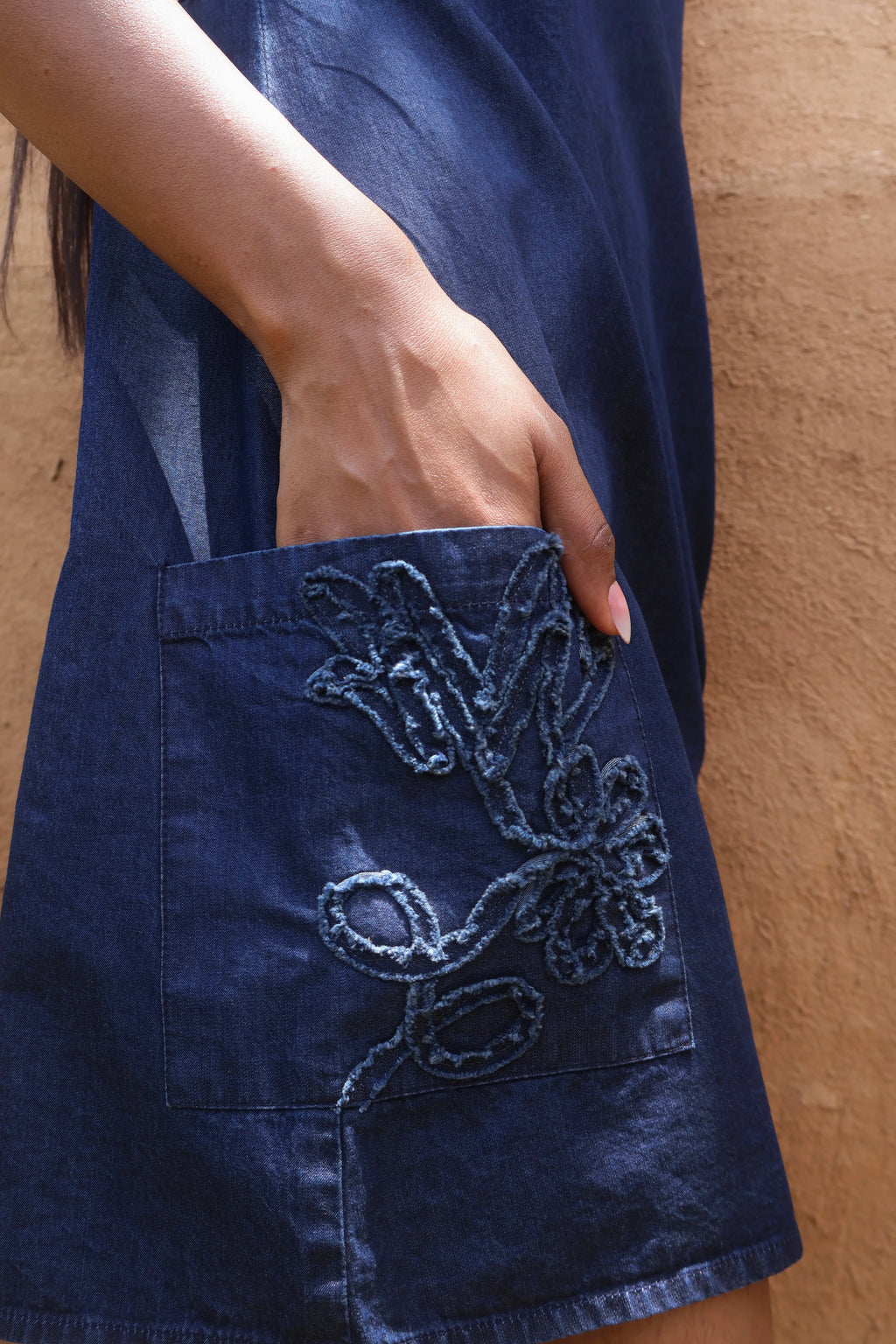 LA Denim Embroidered Pocket Dress