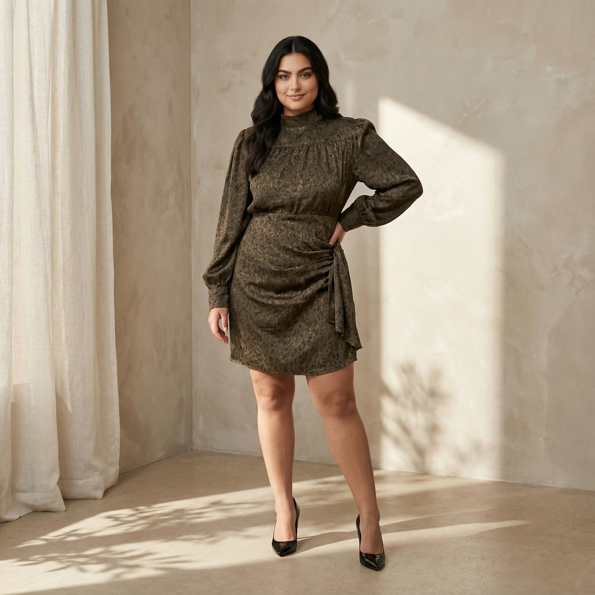 London T-Neck Leopard Print Dress