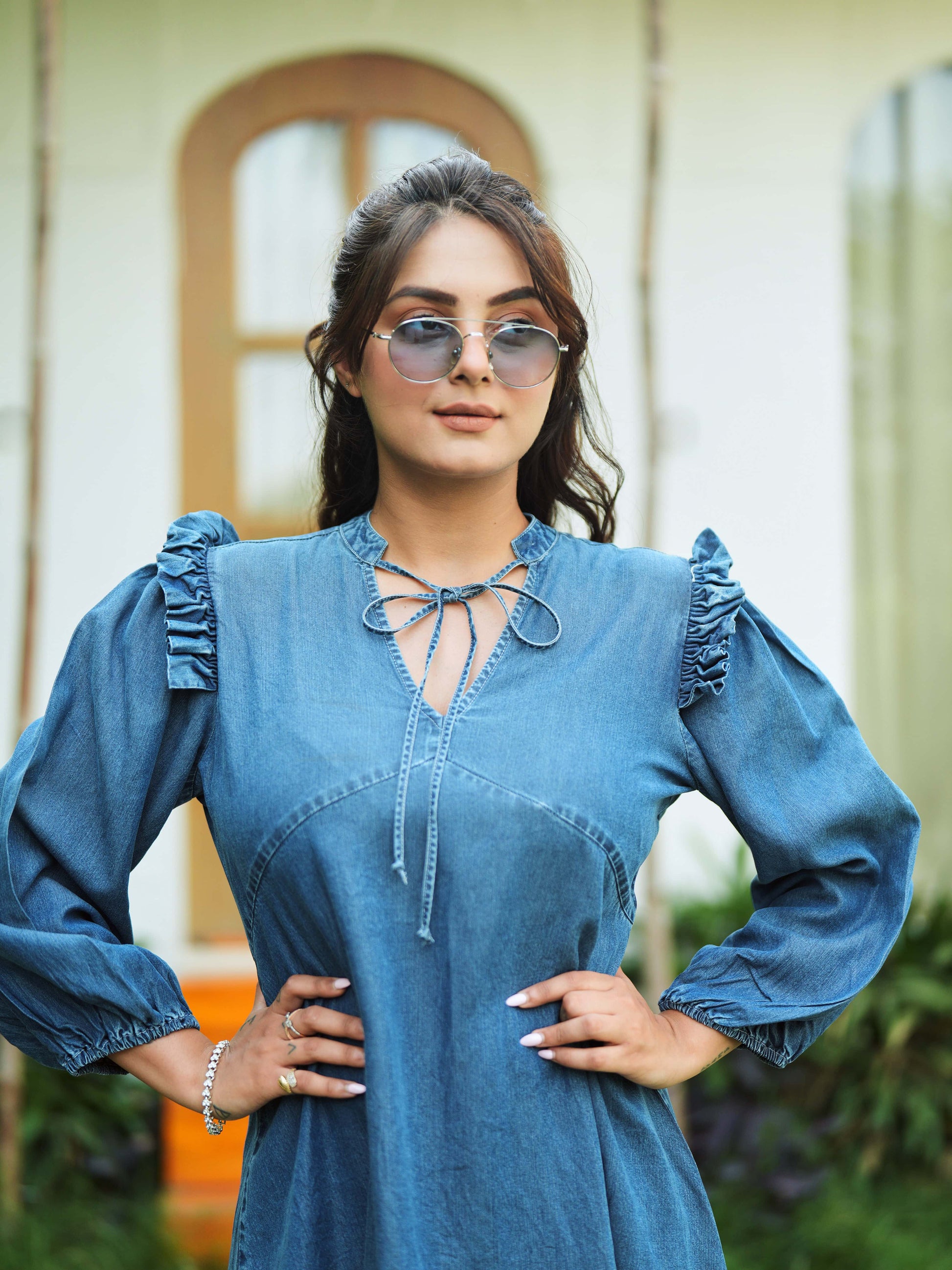 Milan Denim Ruffle Dress