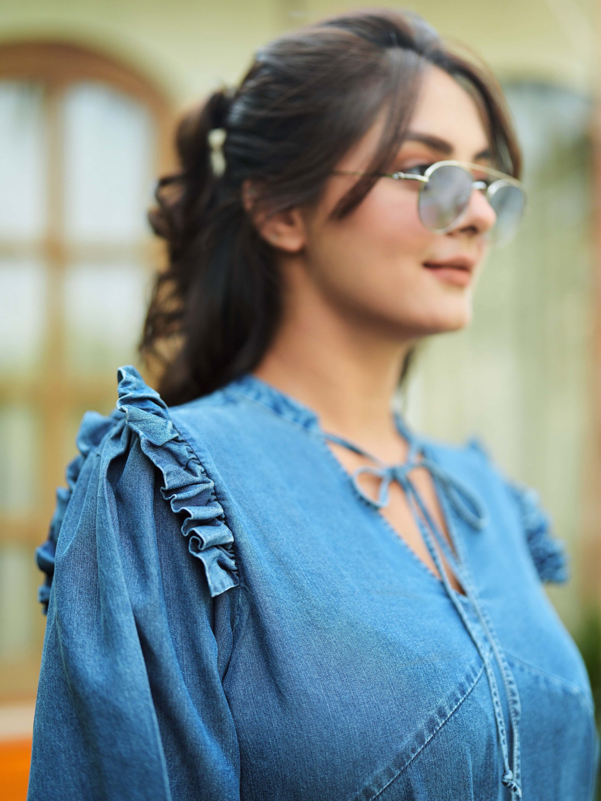 Milan Denim Ruffle Dress
