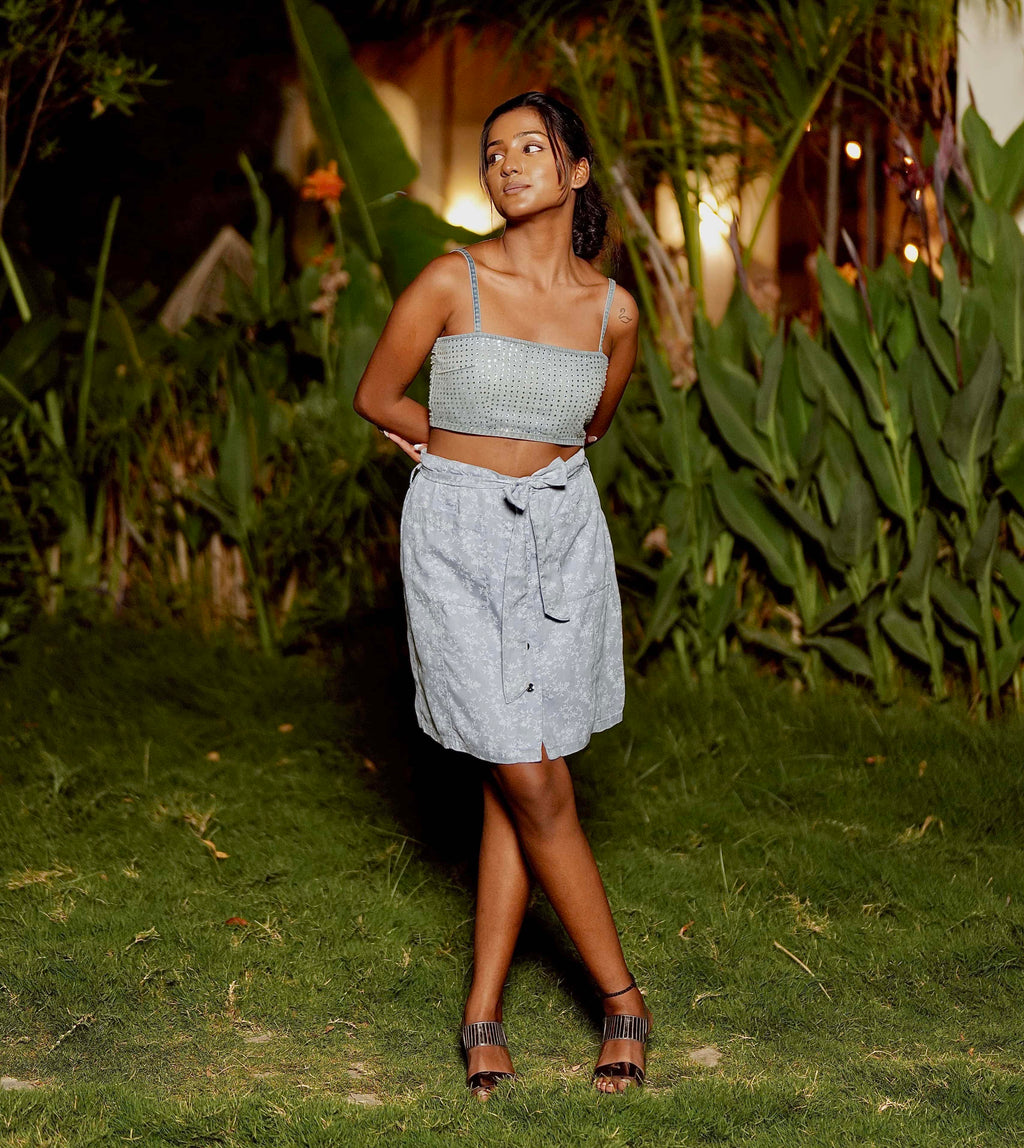 Mykonos Denim Embelished Crop Top