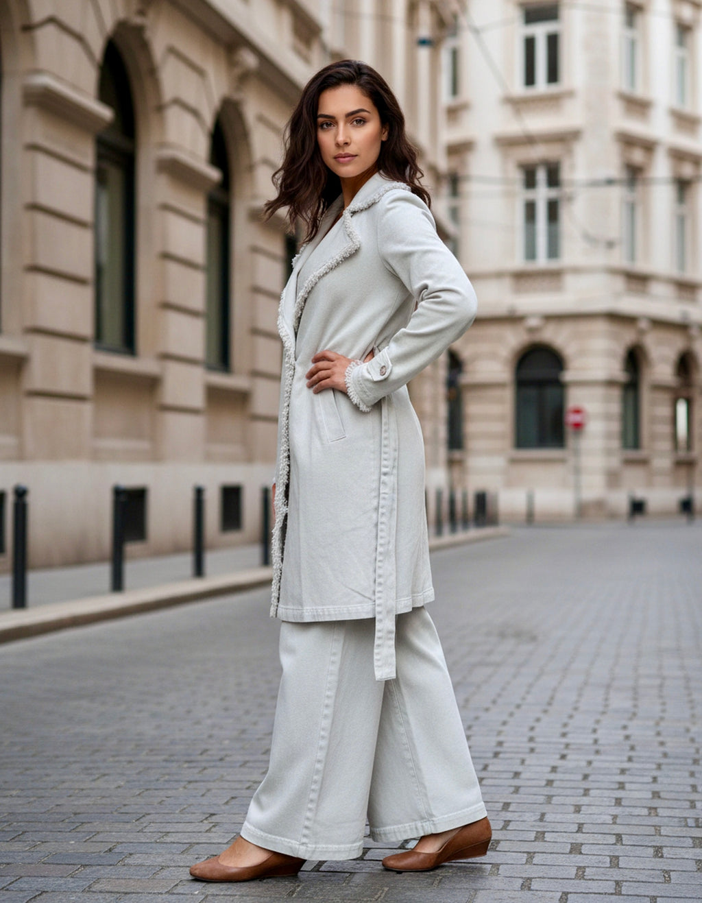 New York Fringed Denim Tench Coat