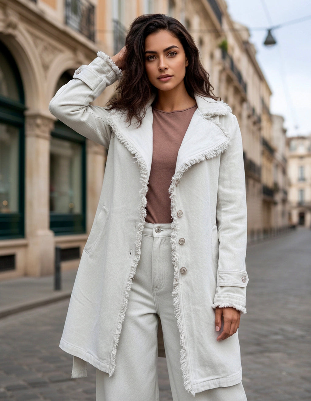 New York Fringed Denim Tench Coat