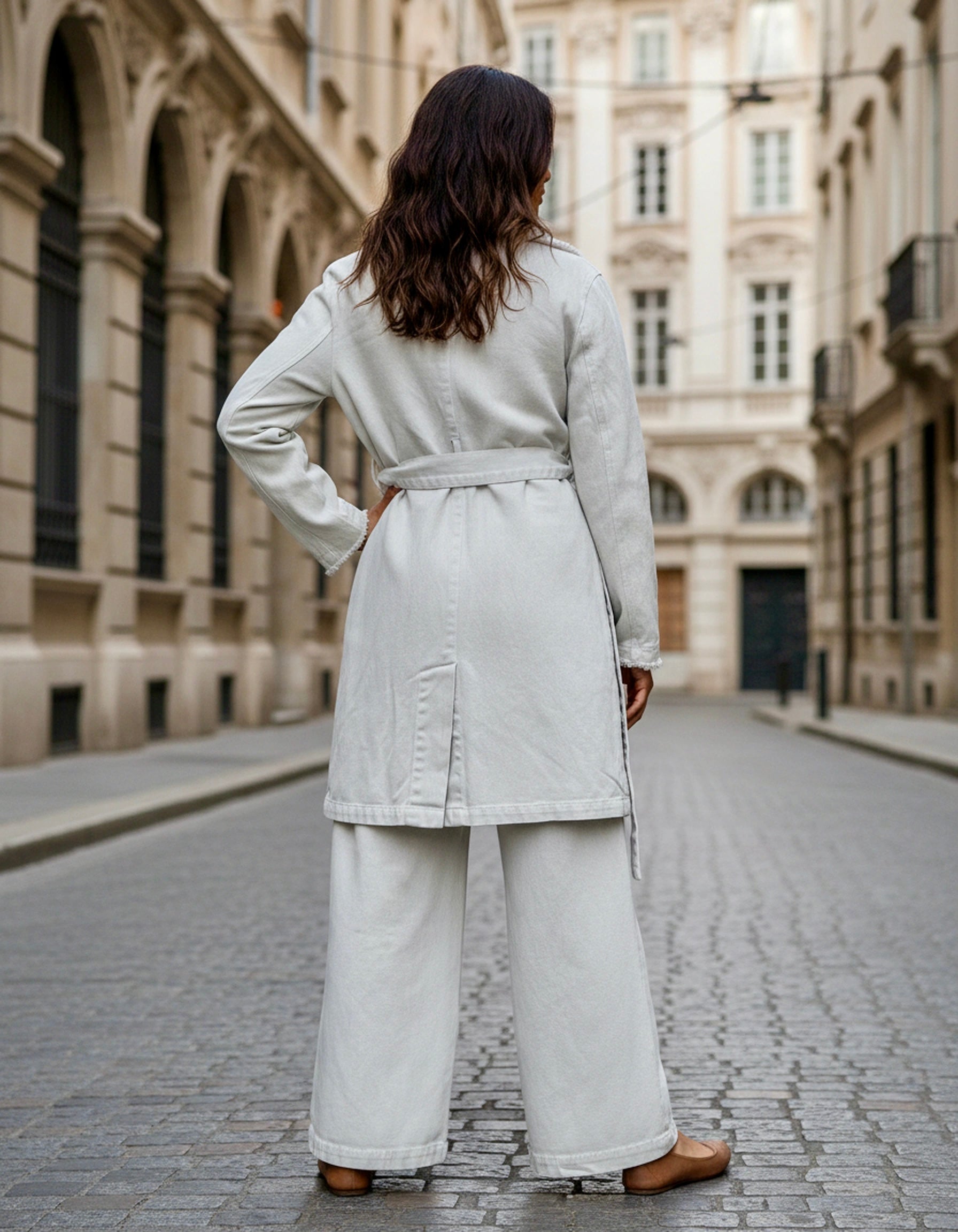 New York Fringed Denim Tench Coat