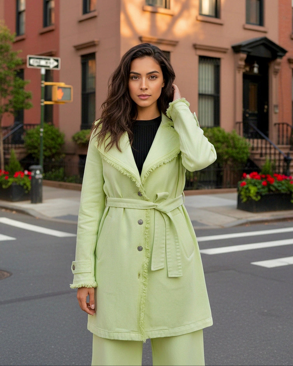 New York Fringed Denim Tench Coat