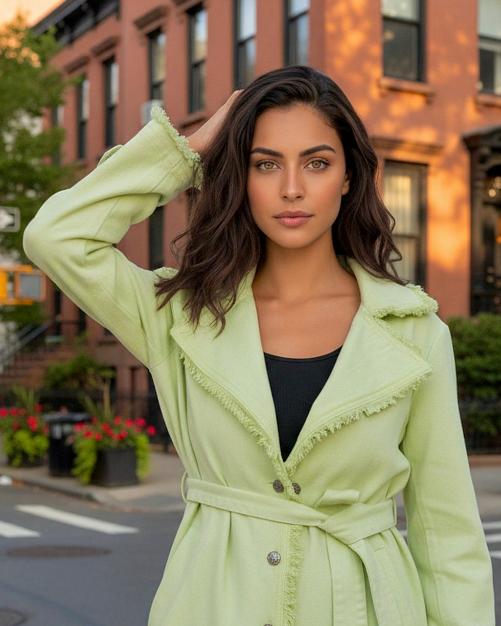 New York Fringed Denim Tench Coat