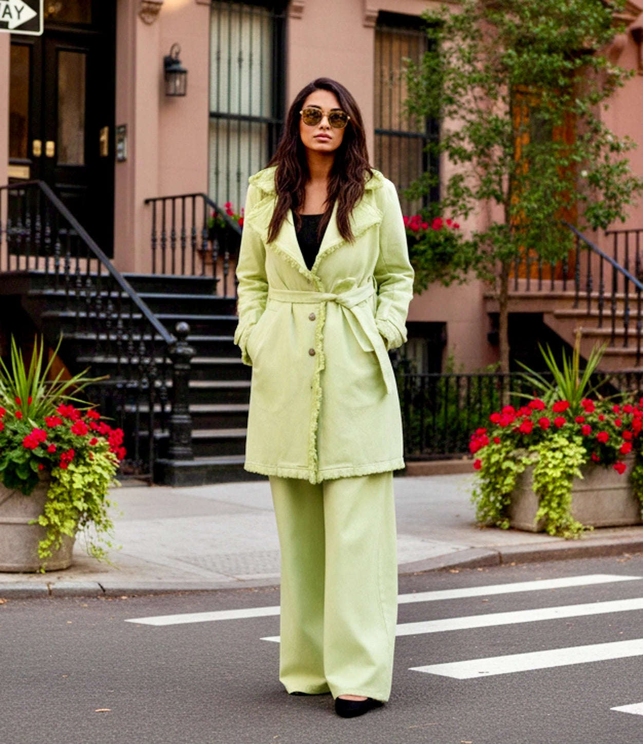 New York Fringed Denim Tench Coat