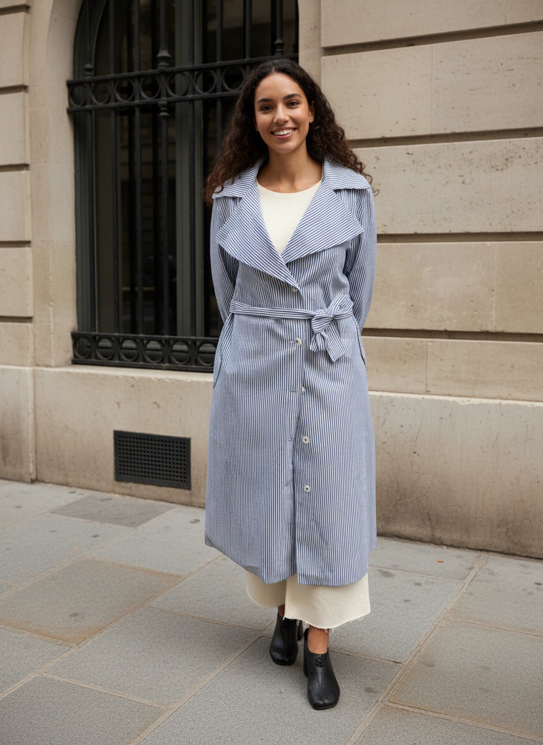 New York Striped Long Overcoat