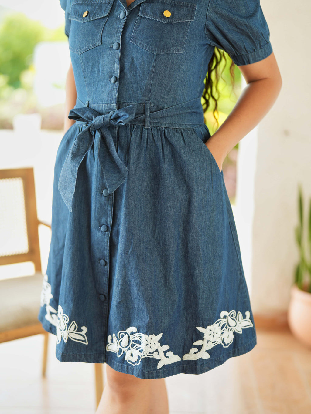 Santorini Denim Embroidered Dress