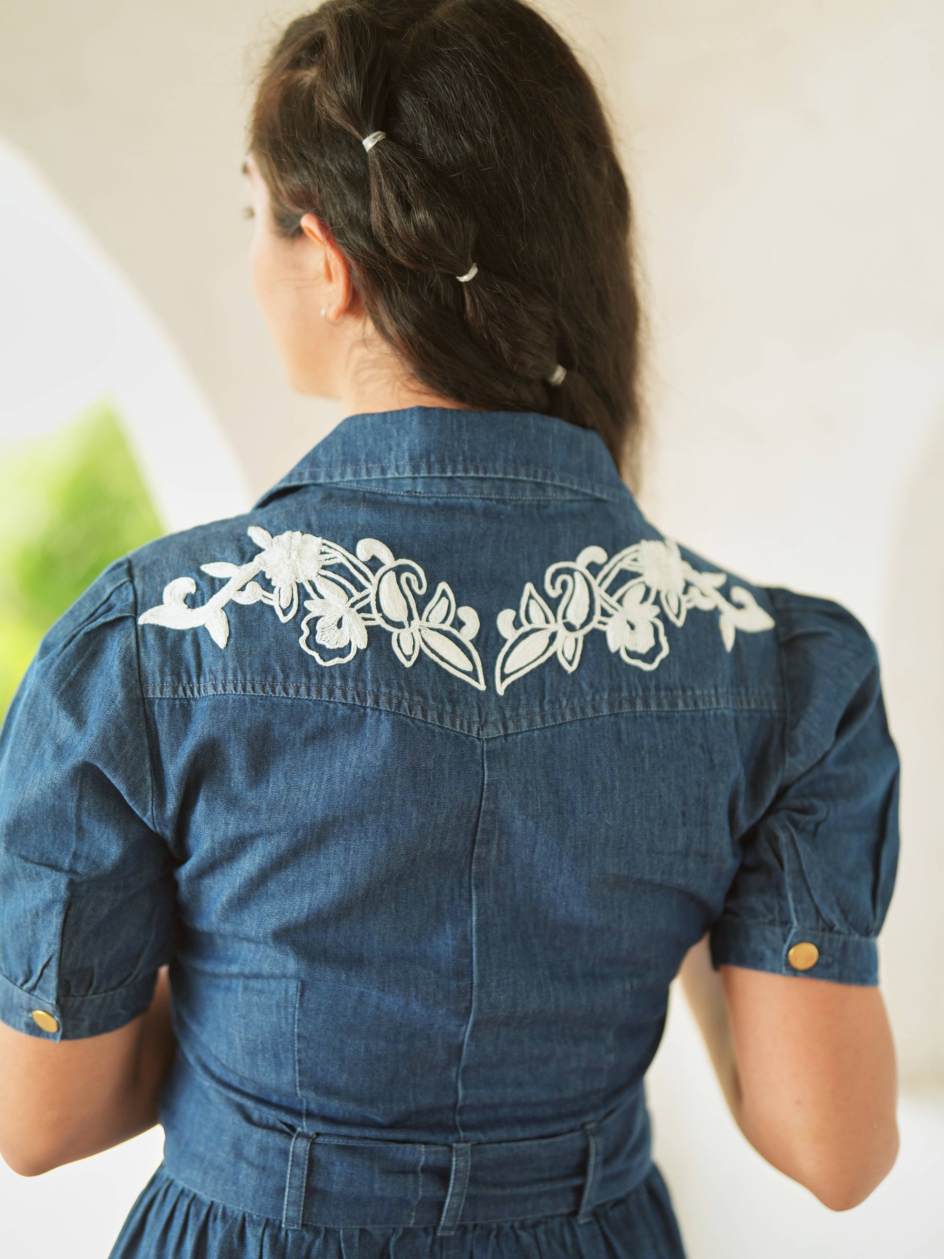 Santorini Denim Embroidered Dress