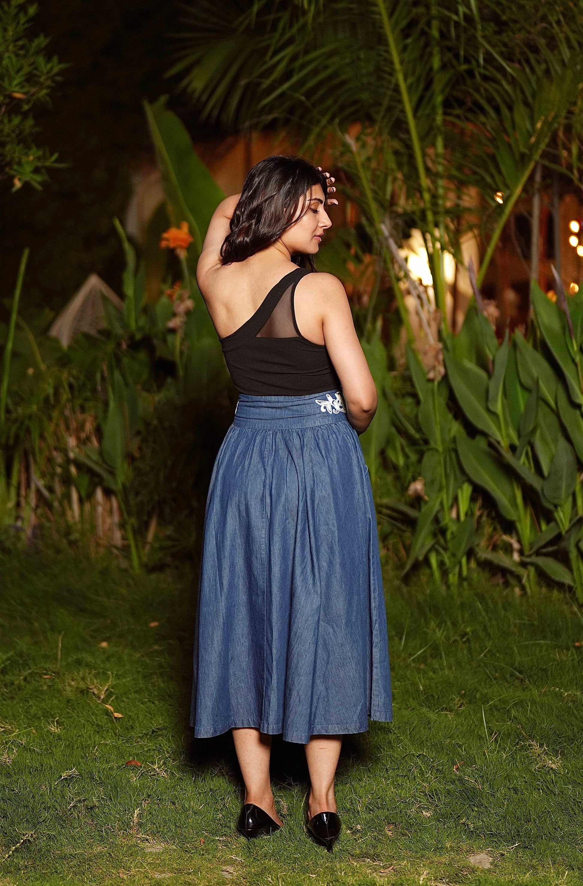 Santorini Denim Embroidered Skirt