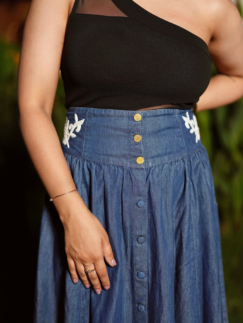 Santorini Denim Embroidered Skirt