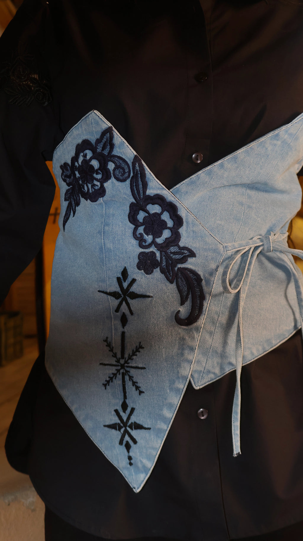 Scotland Denim Embroidered Corset Belt