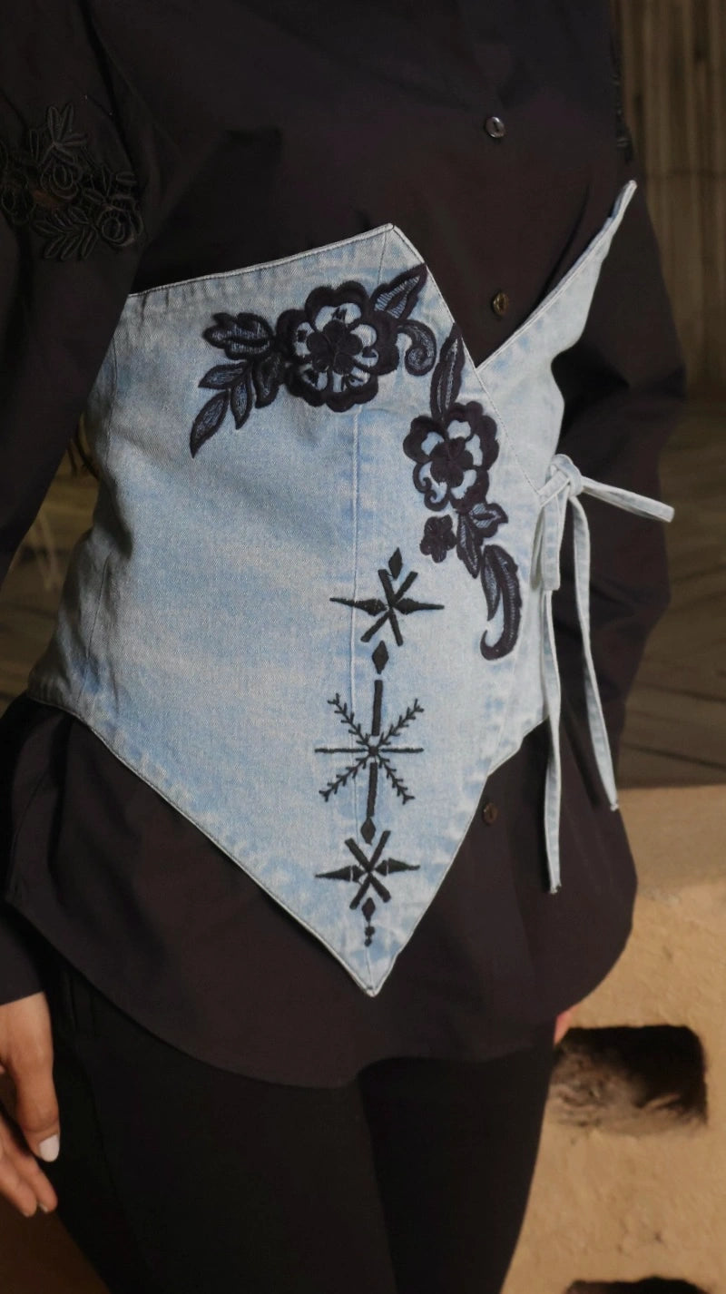 Scotland Denim Embroidered Corset Belt