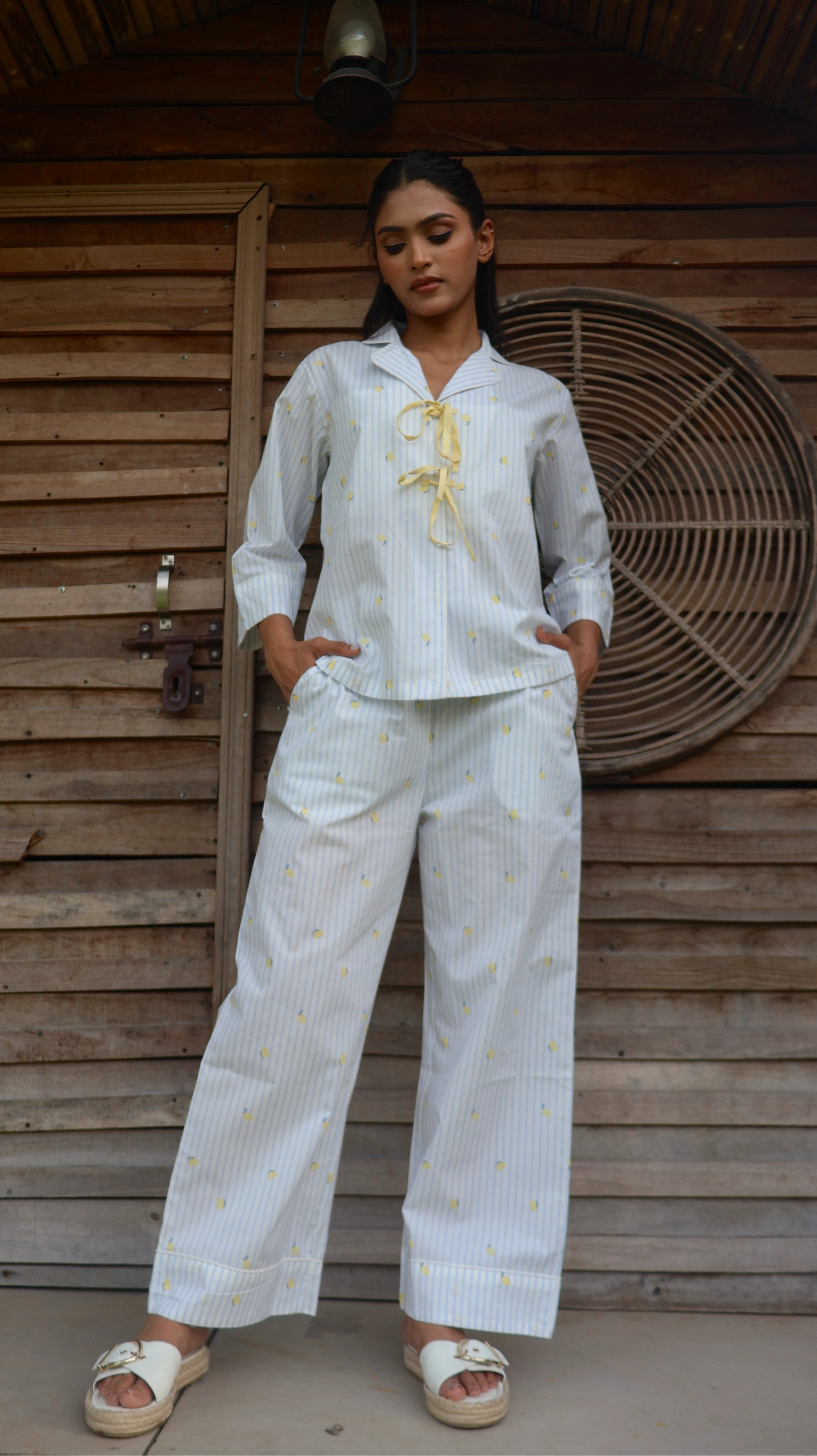 Sicily Lemons Padded Night Suit [Shirt + Pyjama]