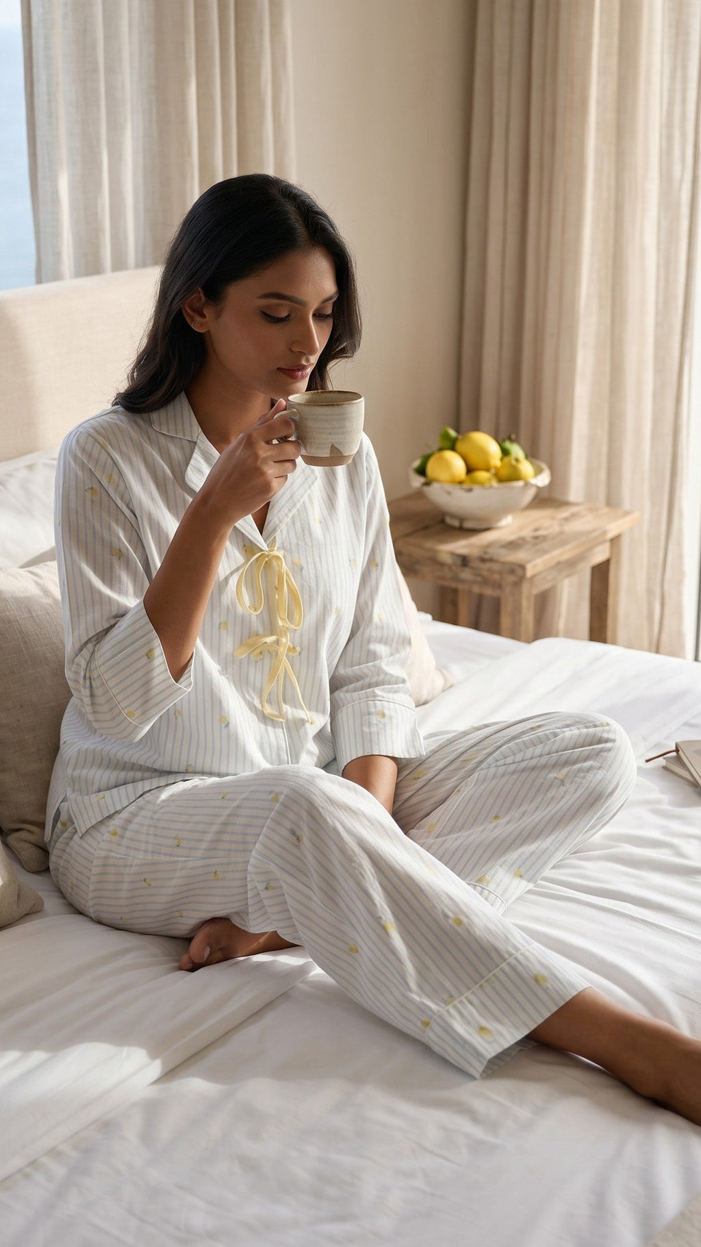 Sicily Lemons Padded Night Suit [Shirt + Pyjama]