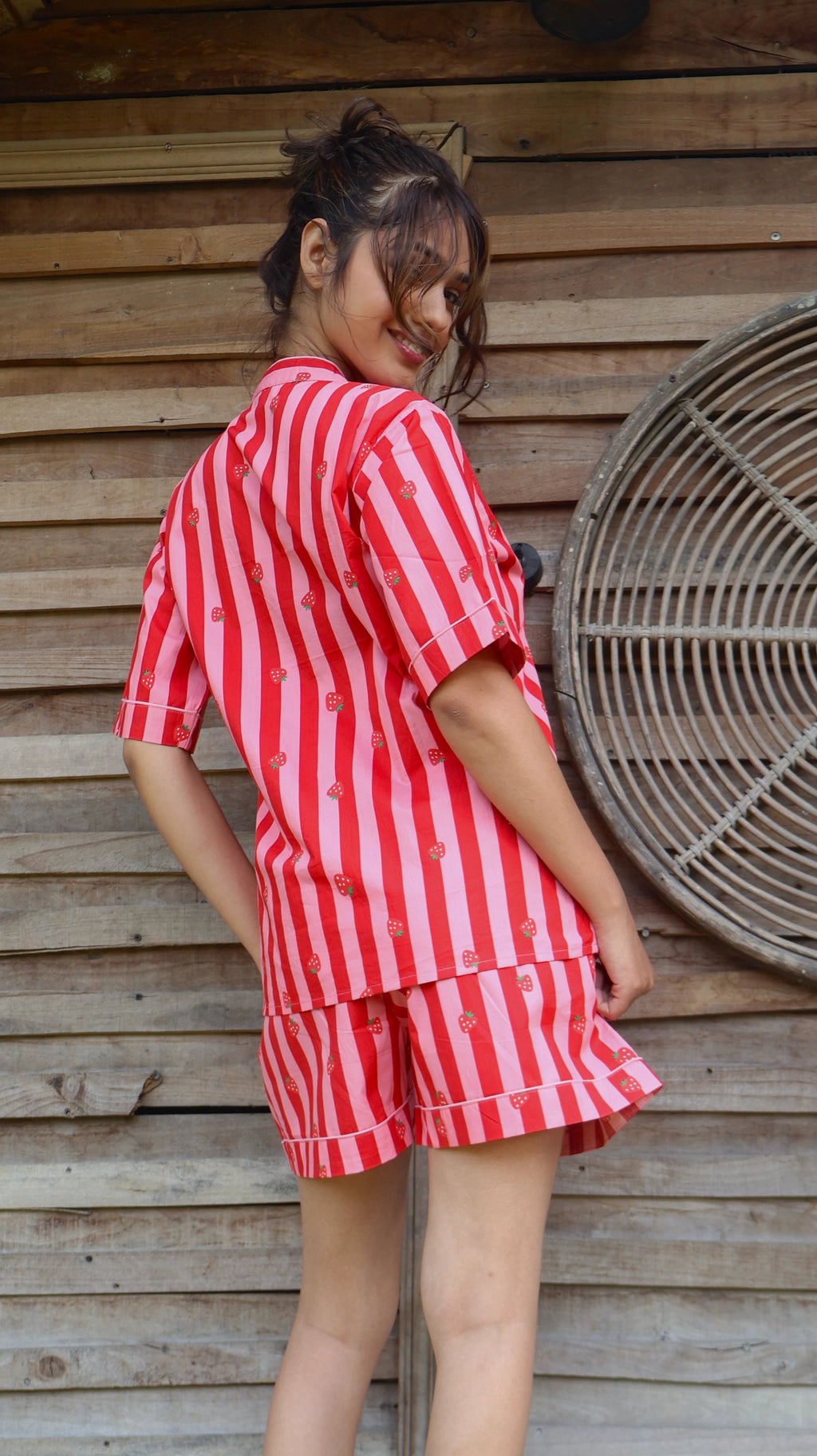 Swiss Strawberries Padded Night Suit [Shirt + Shorts]
