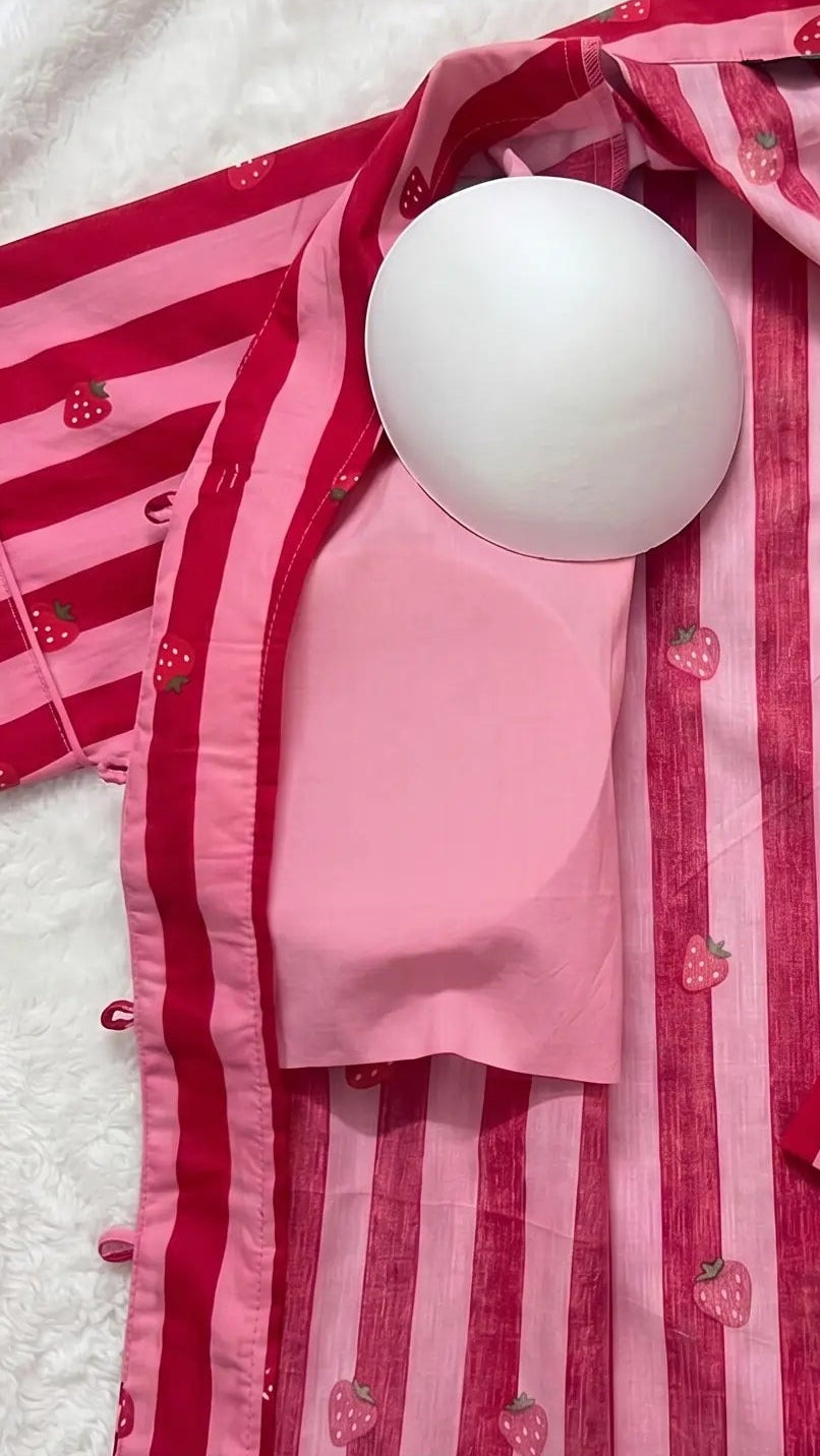 Swiss Strawberries Padded Night Suit [Shirt + Shorts]