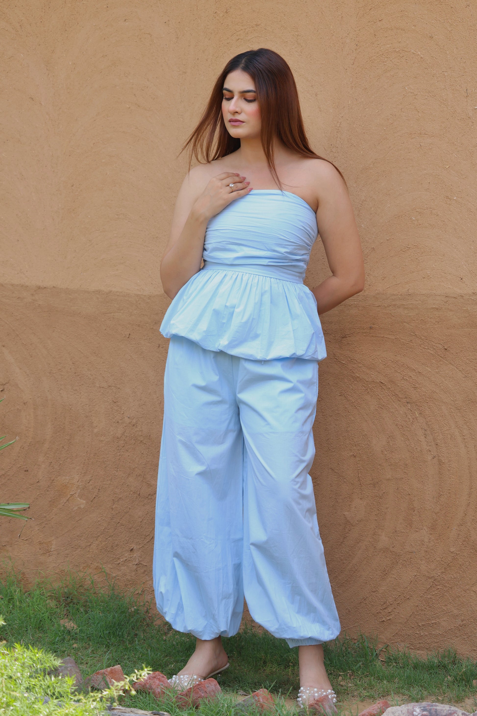Tokyo Cotton Peplum Tube-Top & Balloon Pants Co-ord Set [bundle]