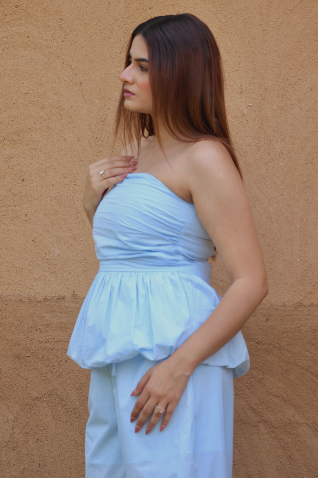 Tokyo Cotton Peplum Tube-Top & Balloon Pants Co-ord Set