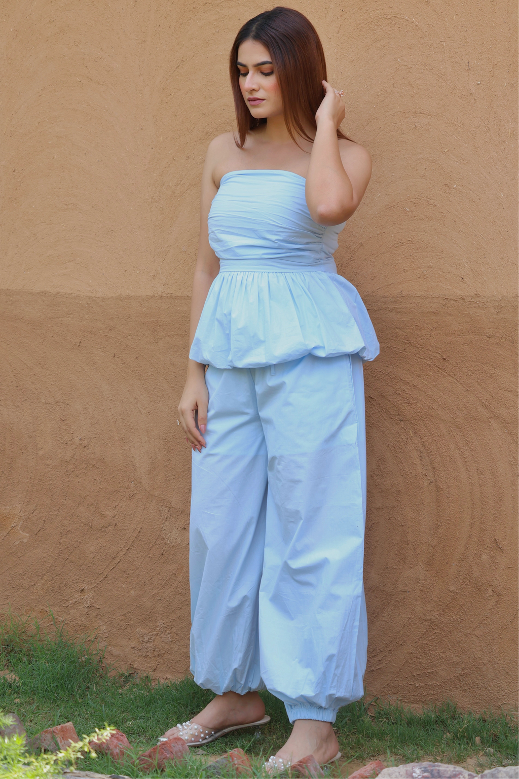 Tokyo Cotton Peplum Tube-Top & Balloon Pants Co-ord Set