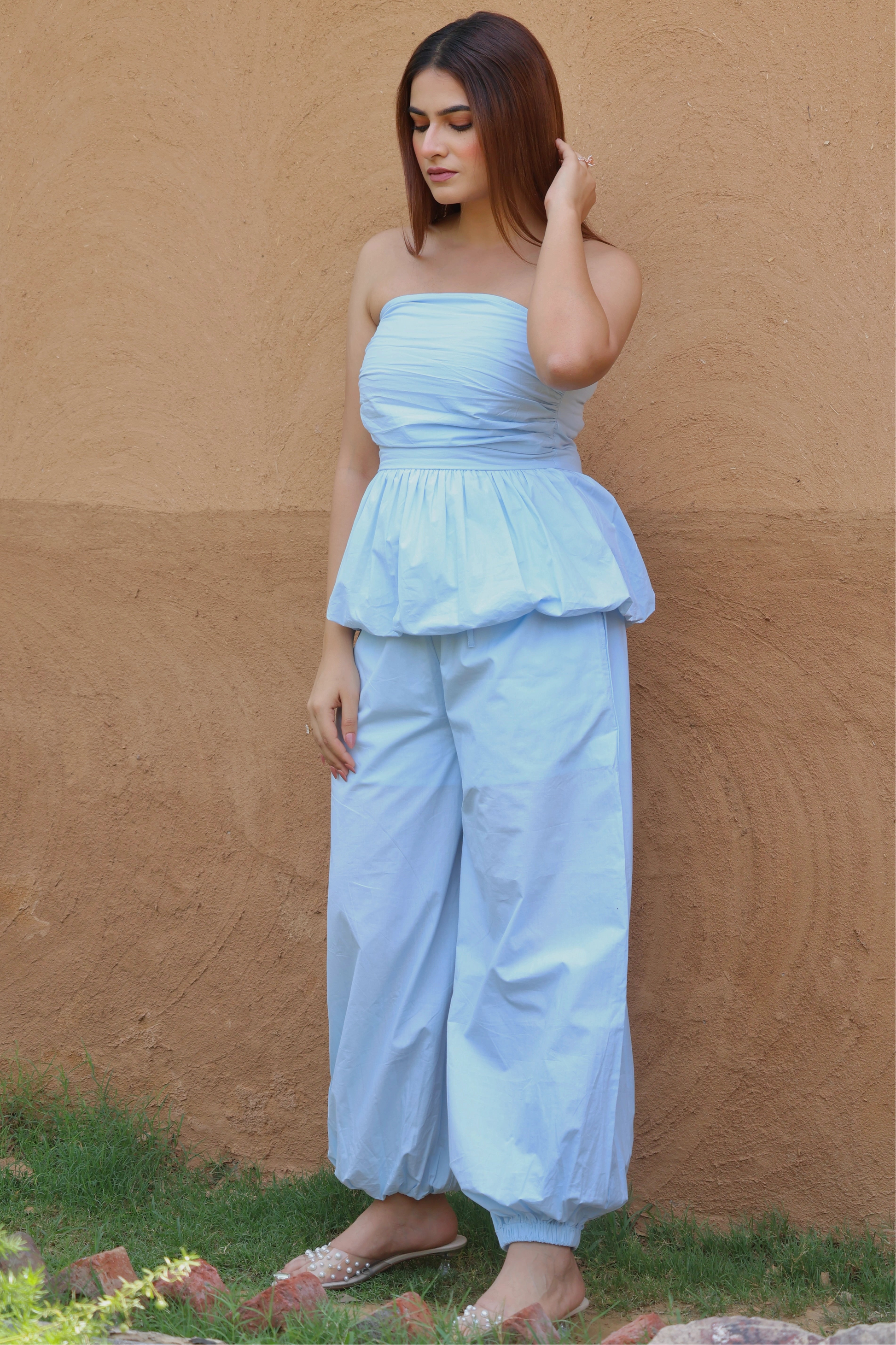 Tokyo Cotton Peplum Tube-Top & Balloon Pants Co-ord Set [bundle]