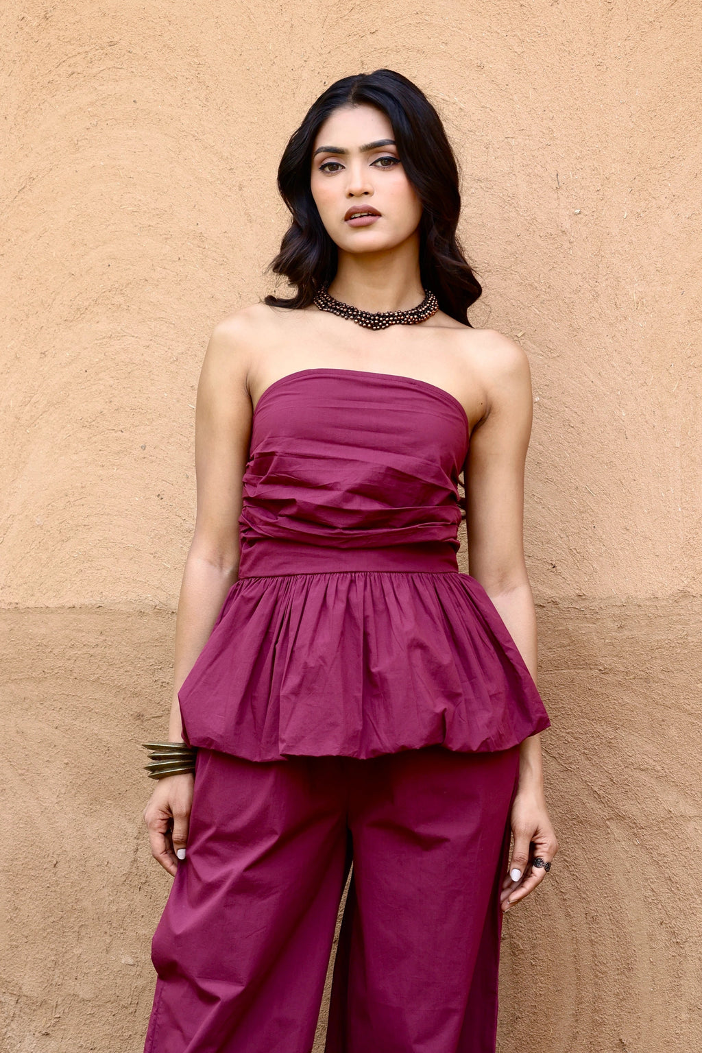 Tokyo Cotton Peplum Tube-Top & Balloon Pants Co-ord Set