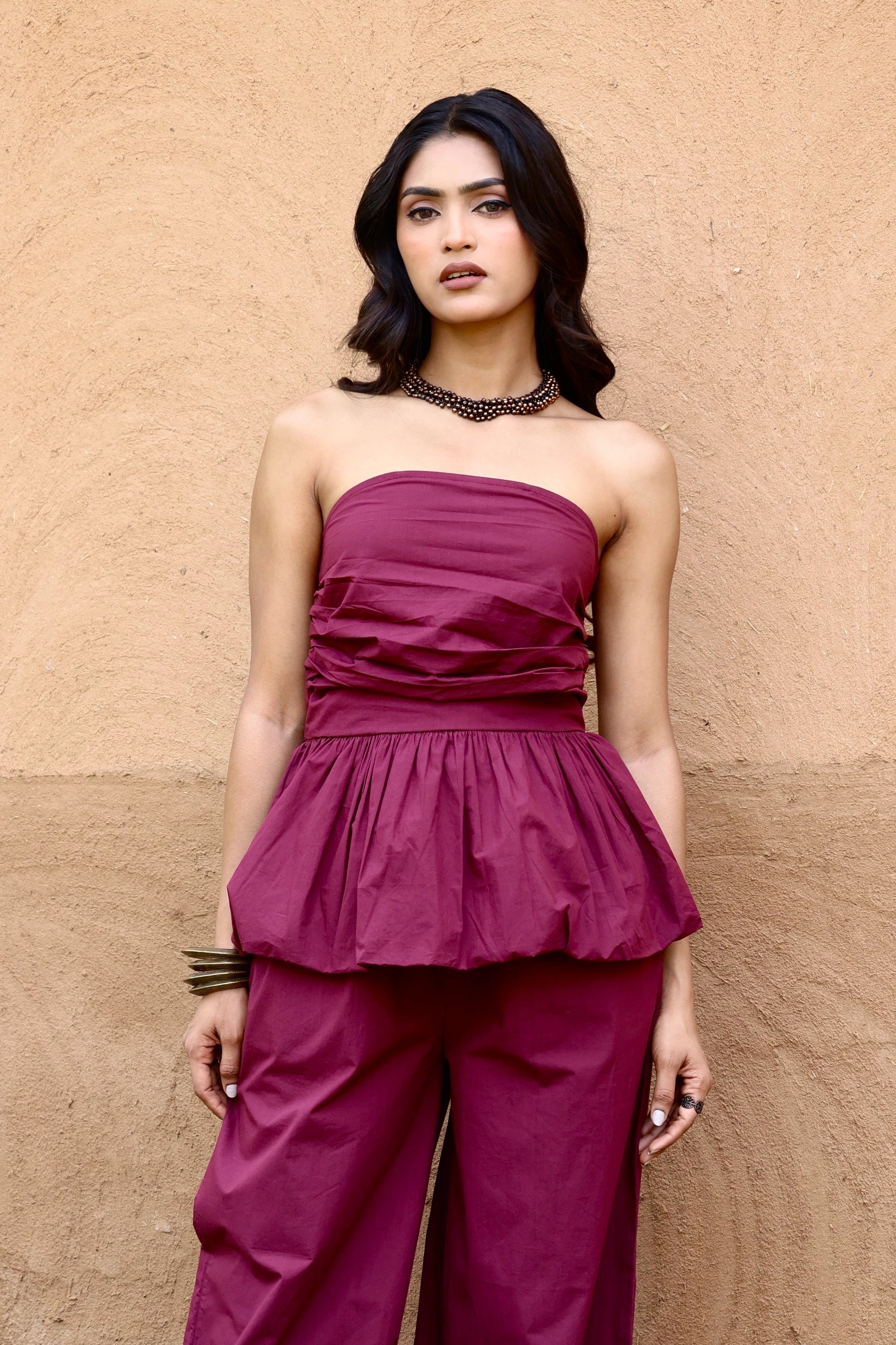 Tokyo Cotton Peplum Tube-Top & Balloon Pants Co-ord Set