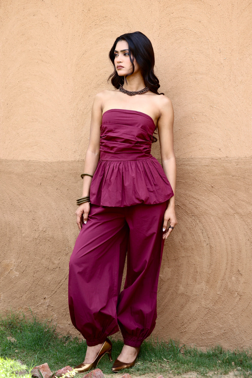 Tokyo Cotton Peplum Tube-Top & Balloon Pants Co-ord Set