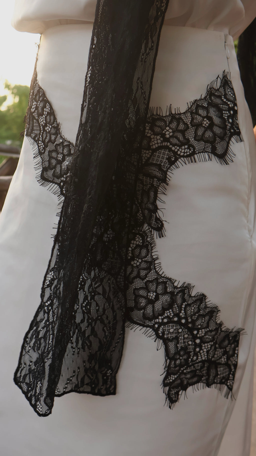 Cannes Satin & Lace Top, Long Skirt & Scarf Co-ord Set